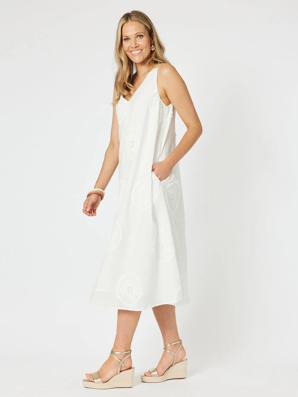 Emanuella Embroidered Sleeveless Dress - White sold by RC & Co product image thumbnail 4