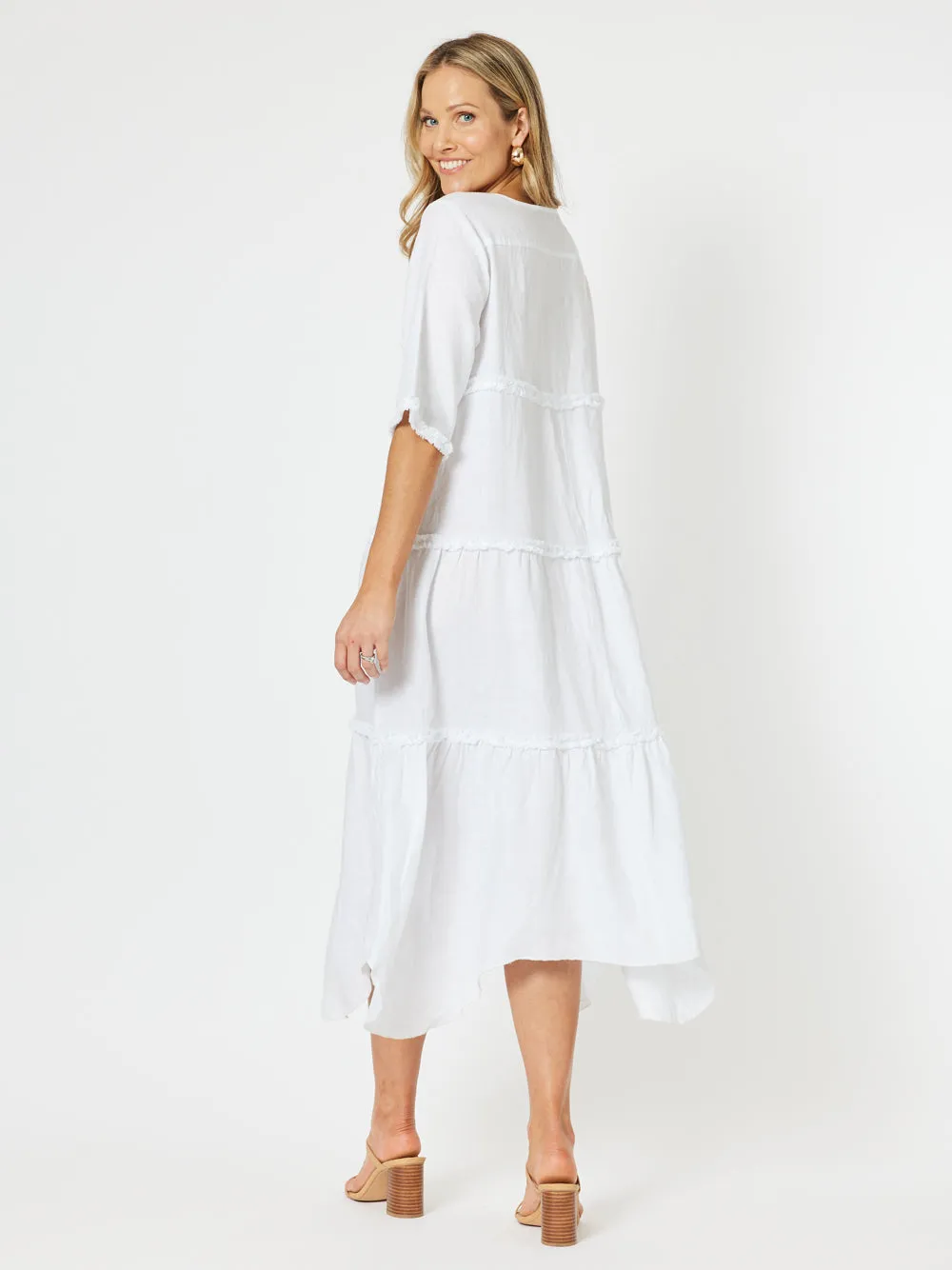 Fringed Linen Dress - White sold by RC & Co product image thumbnail 4