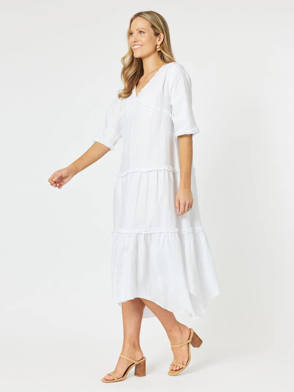 Fringed Linen Dress - White sold by RC & Co product image thumbnail 3