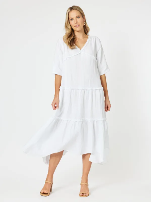 Fringed Linen Dress - White sold by RC & Co