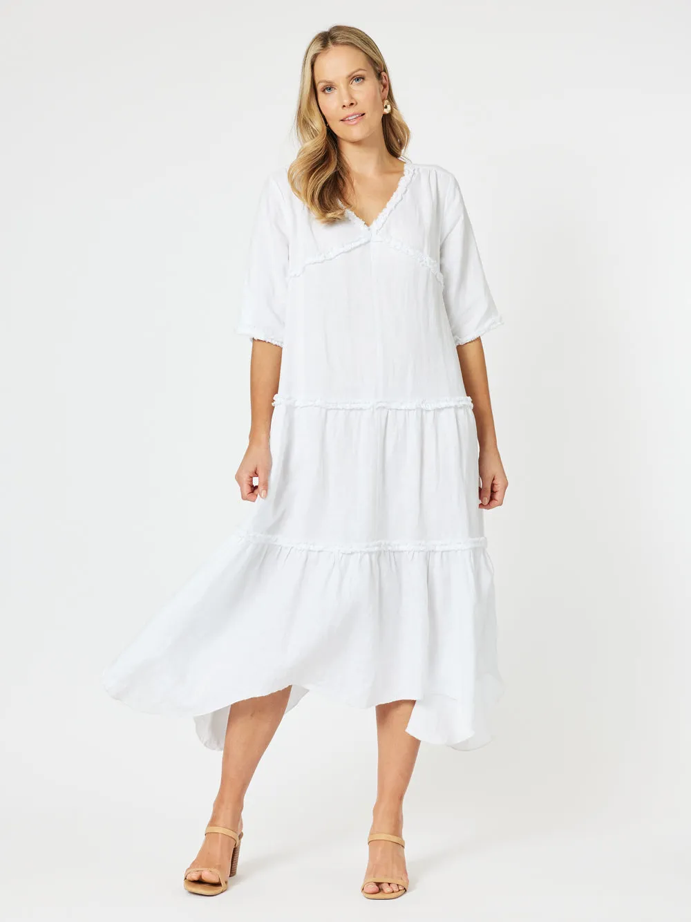 Fringed Linen Dress - White sold by RC & Co