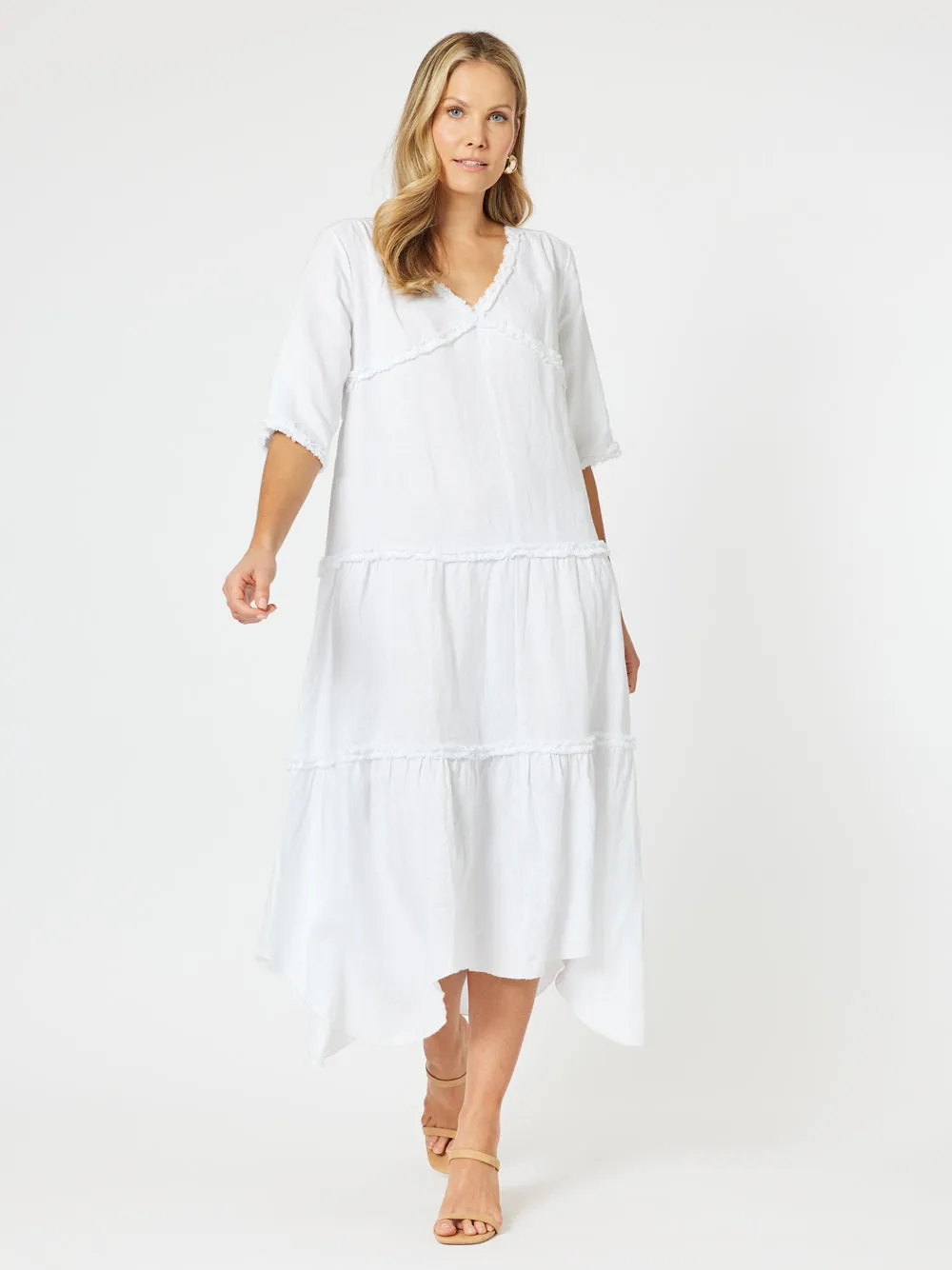 Fringed Linen Dress - White sold by RC & Co product image thumbnail 2