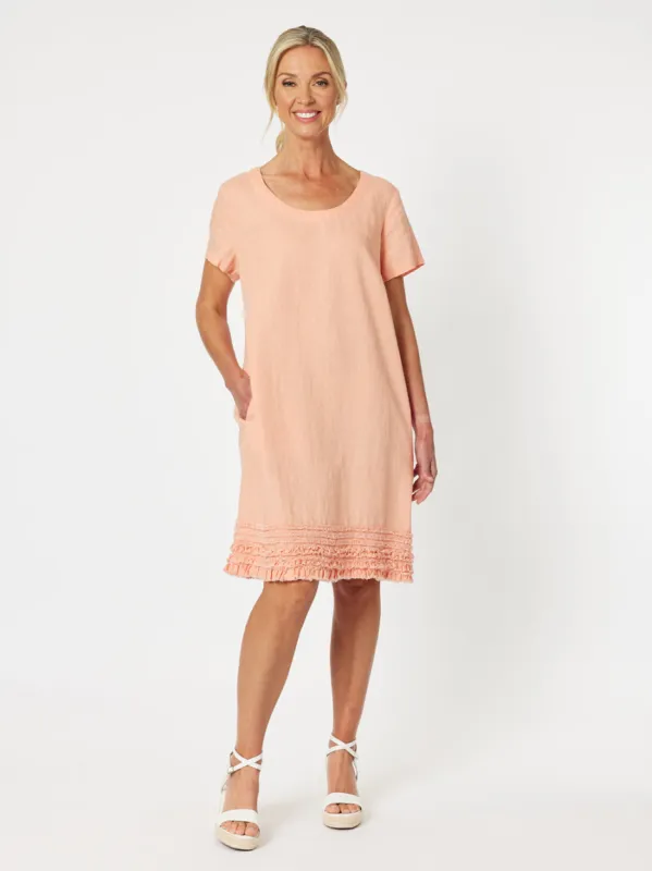 Ruffle Hem Linen Dress Scoop Neck - Mandarine sold by RC & Co