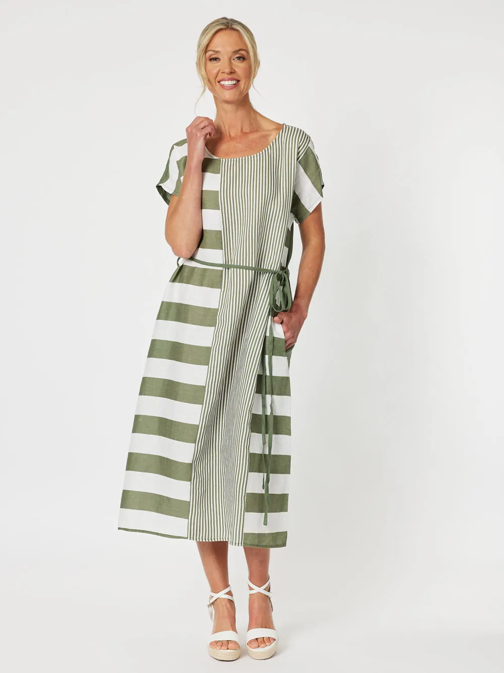 Patio Stripe Dress - Khaki sold by RC & Co product image thumbnail 5