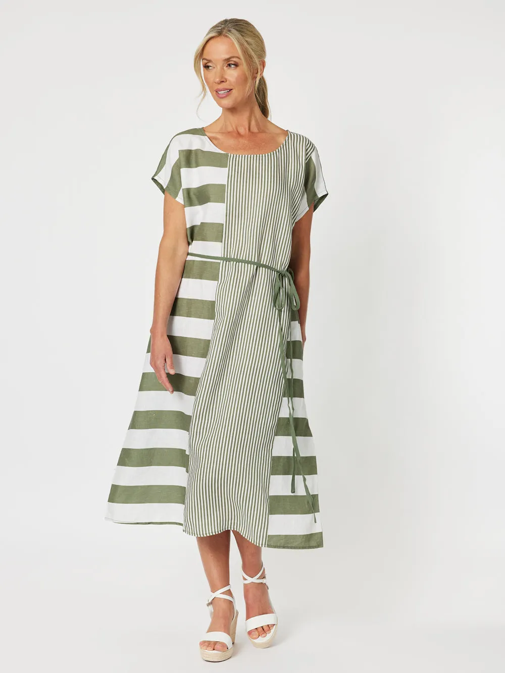 Patio Stripe Dress - Khaki sold by RC & Co