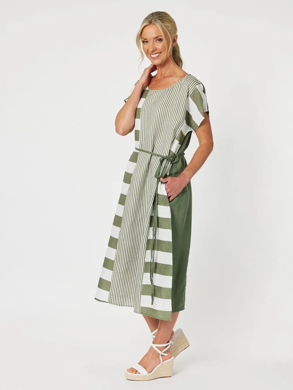 Patio Stripe Dress - Khaki sold by RC & Co product image thumbnail 3