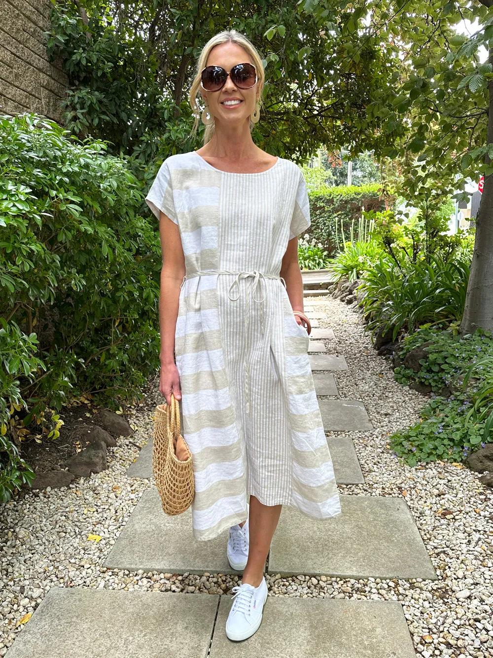 Patio Stripe Print Dress - Natural sold by RC & Co