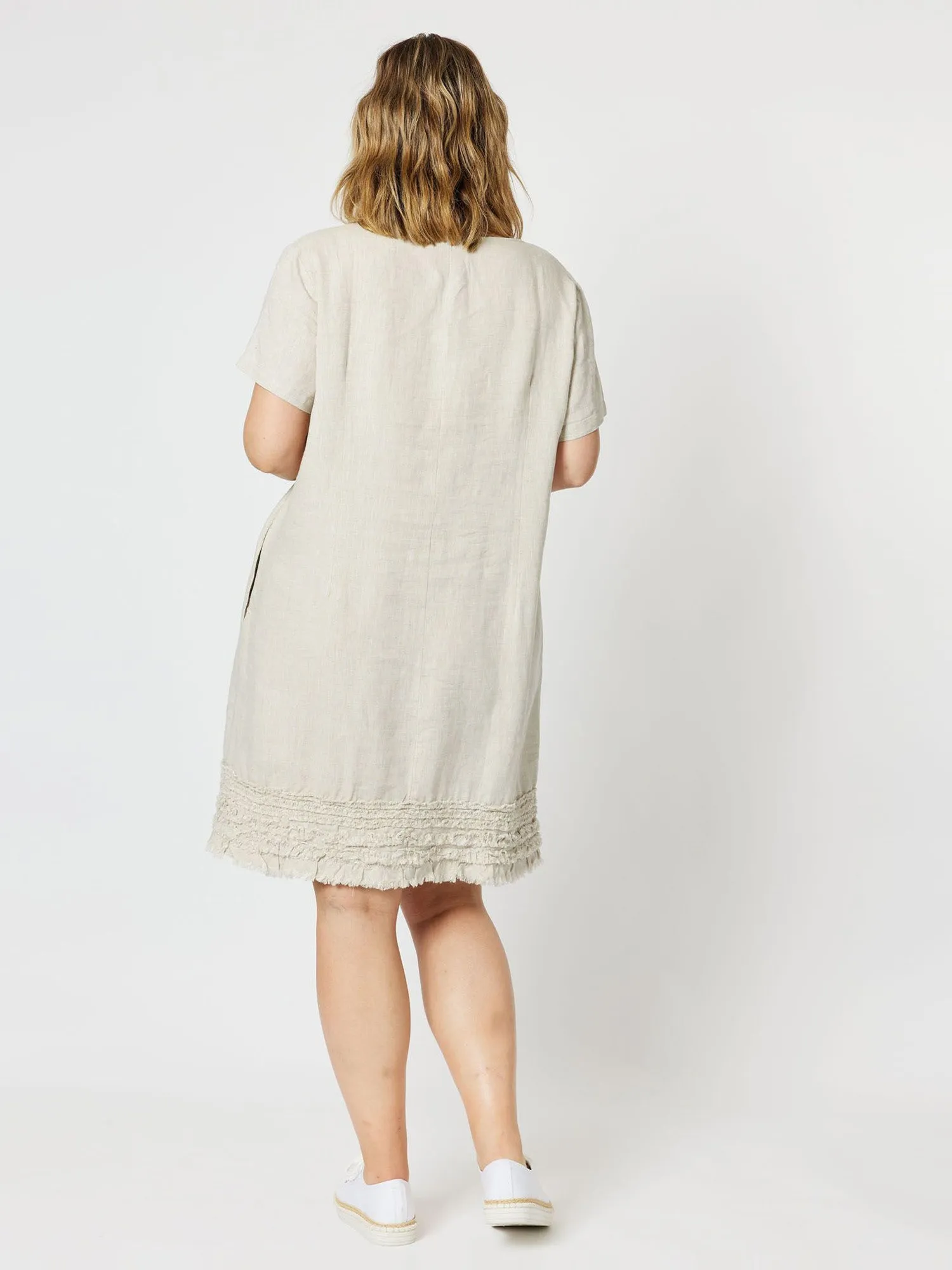 Ruffle Hem Scoop Neck Linen Dress - Natural sold by RC & Co product image thumbnail 5
