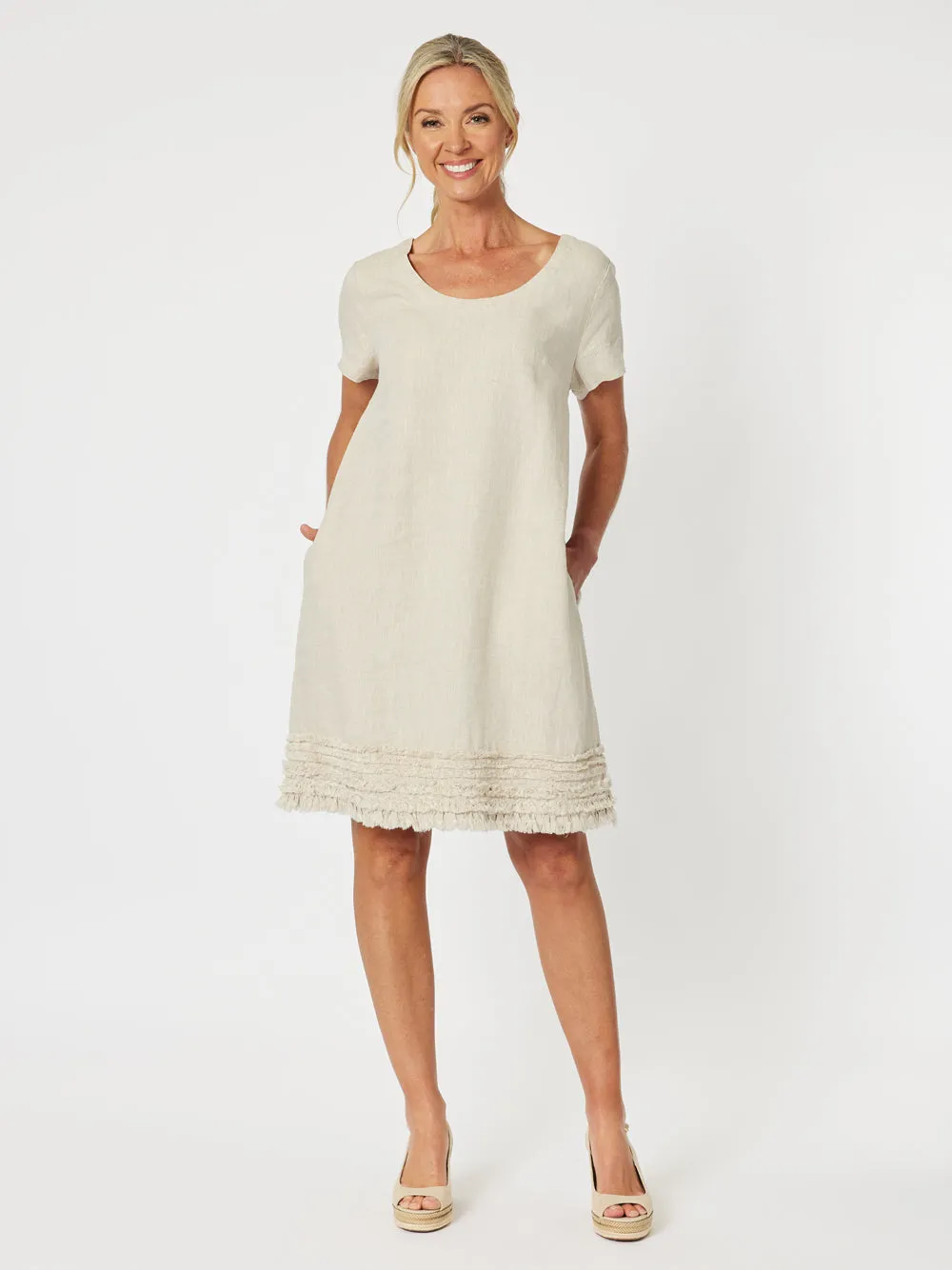 Ruffle Hem Scoop Neck Linen Dress - Natural sold by RC & Co product image thumbnail 2