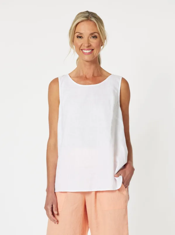 Bianca Linen Button Tank Top - White sold by RC & Co
