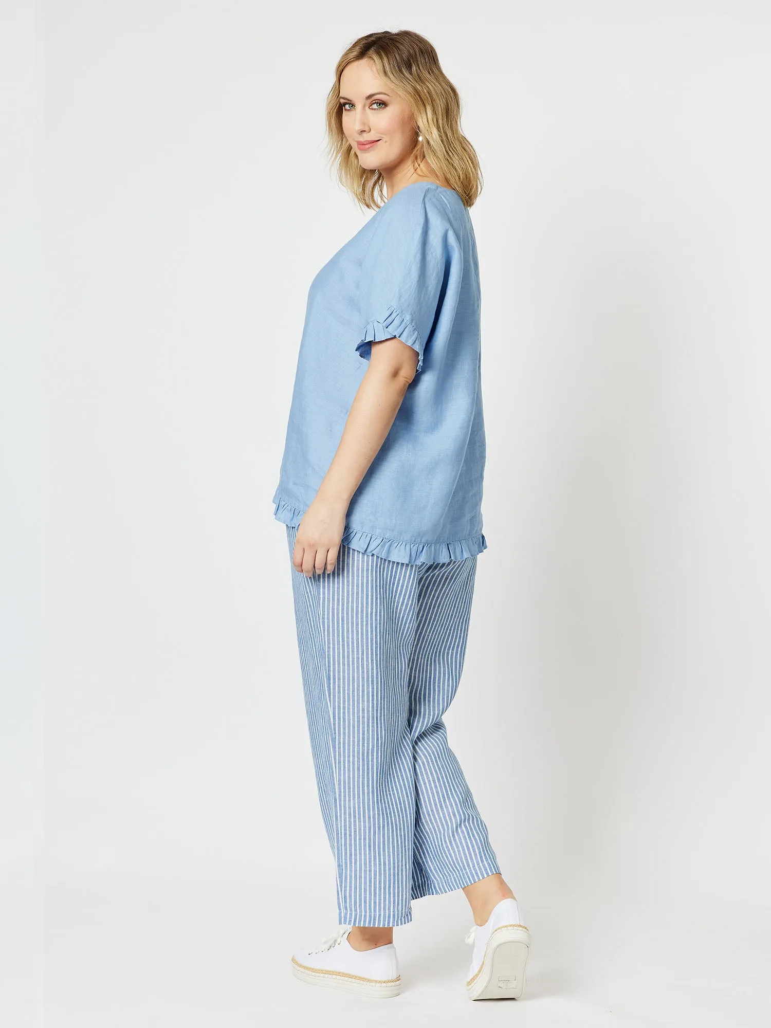 Ruffle Hem Linen Top - Denim sold by RC & Co product image thumbnail 4