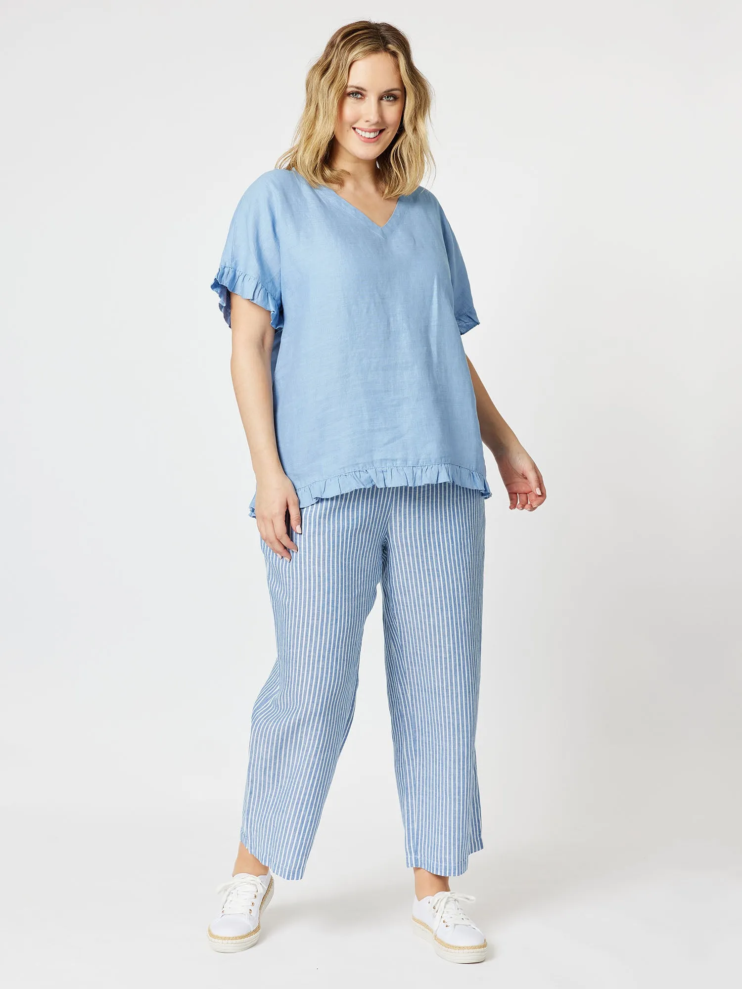 Ruffle Hem Linen Top - Denim sold by RC & Co product image thumbnail 2