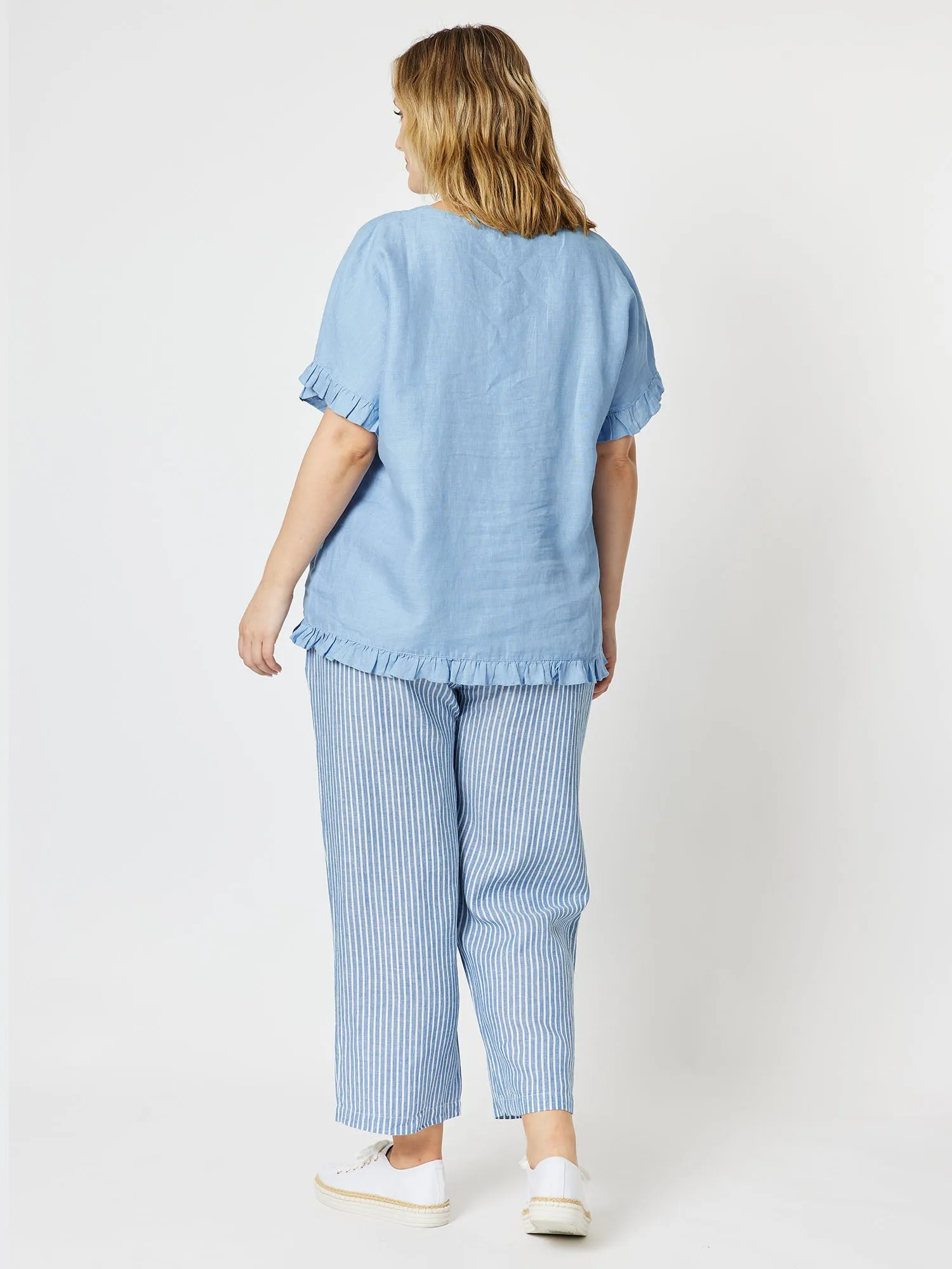 Ruffle Hem Linen Top - Denim sold by RC & Co product image thumbnail 3
