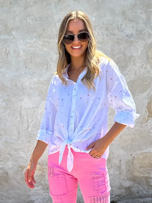 Embroidered Spot Shirt - White sold by RC & Co