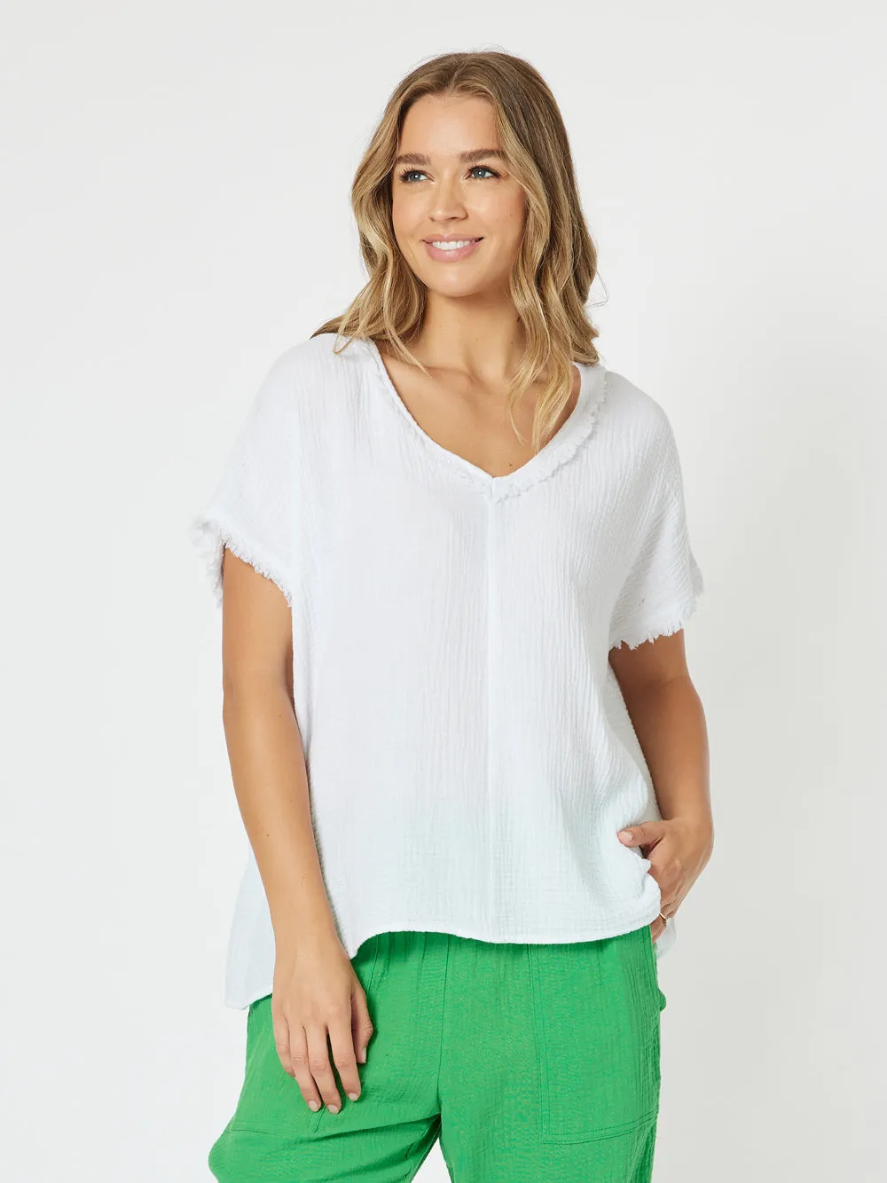 Byron Cotton V-neck Top - White sold by RC & Co product image thumbnail 3