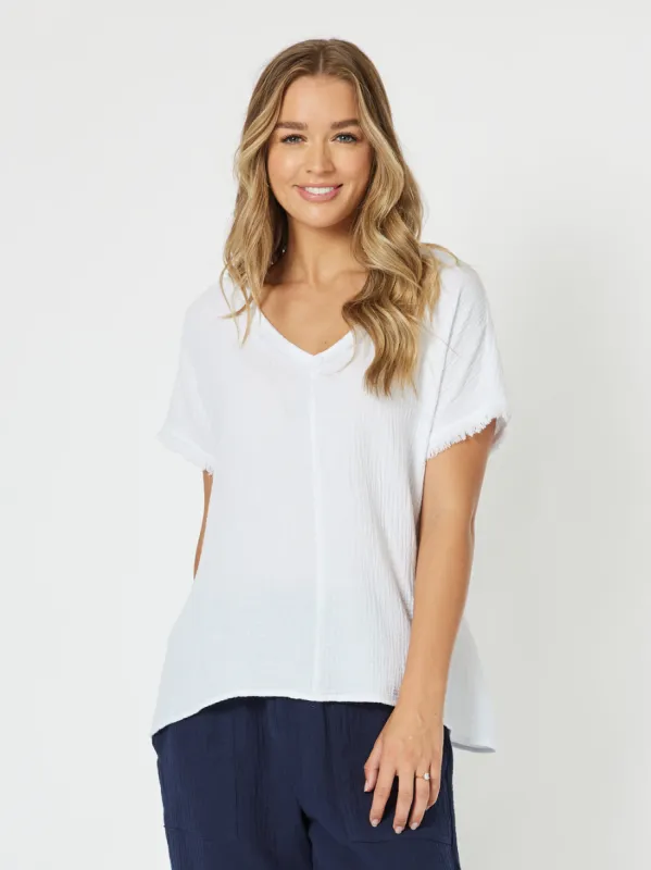 Byron Cotton V-neck Top - White sold by RC & Co