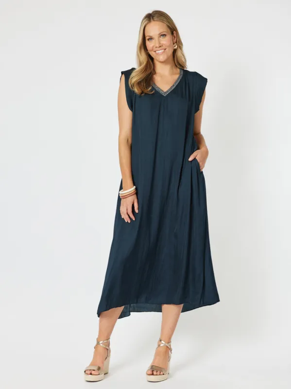Traveller Luxe V Neck Dress - Navy sold by RC & Co