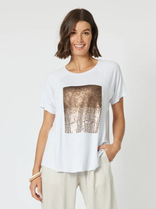 Sequin Patch Tee - White/Bronze sold by RC & Co