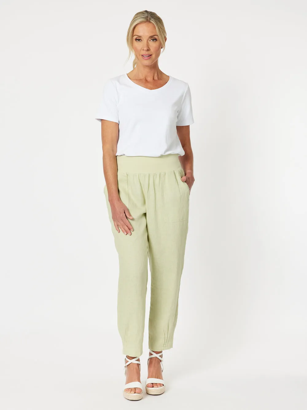 Sarah Linen Pleat Hem Pant - Celery sold by RC & Co product image thumbnail 3