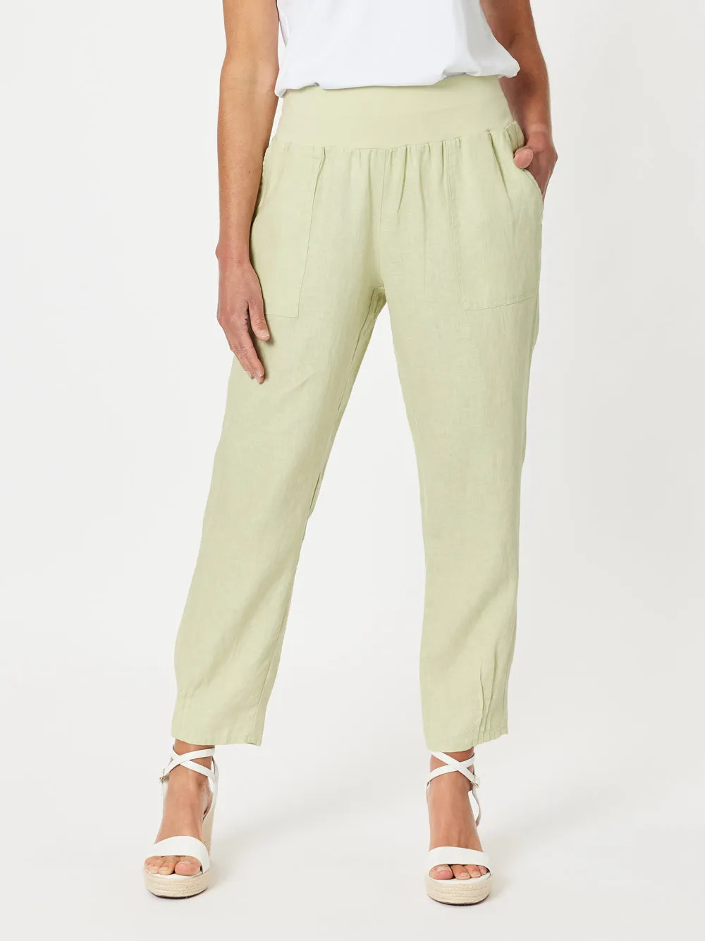 Sarah Linen Pleat Hem Pant - Celery sold by RC & Co