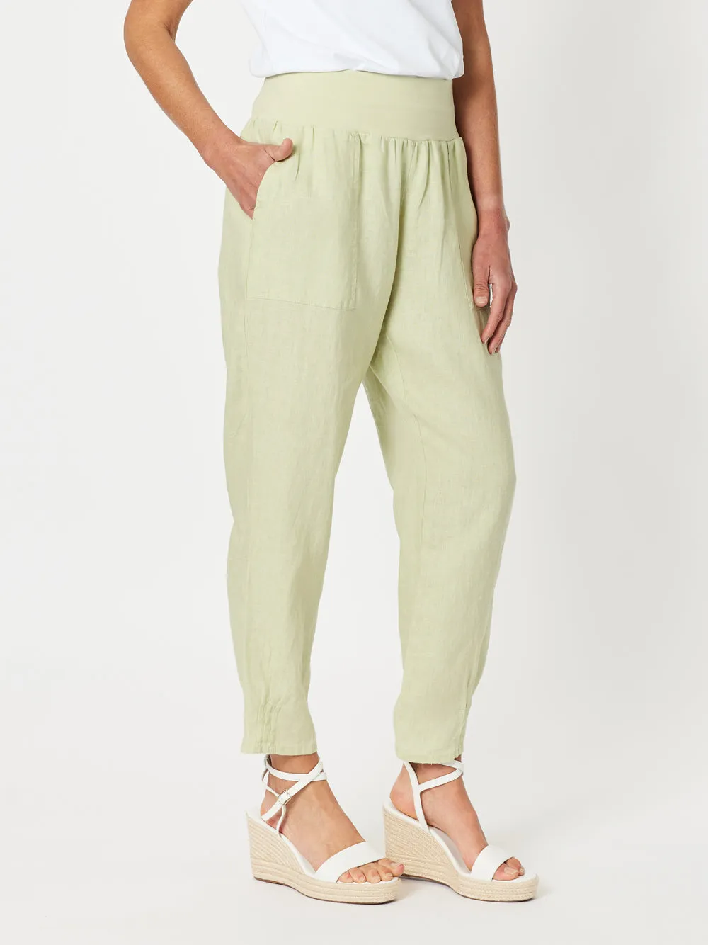 Sarah Linen Pleat Hem Pant - Celery sold by RC & Co product image thumbnail 2