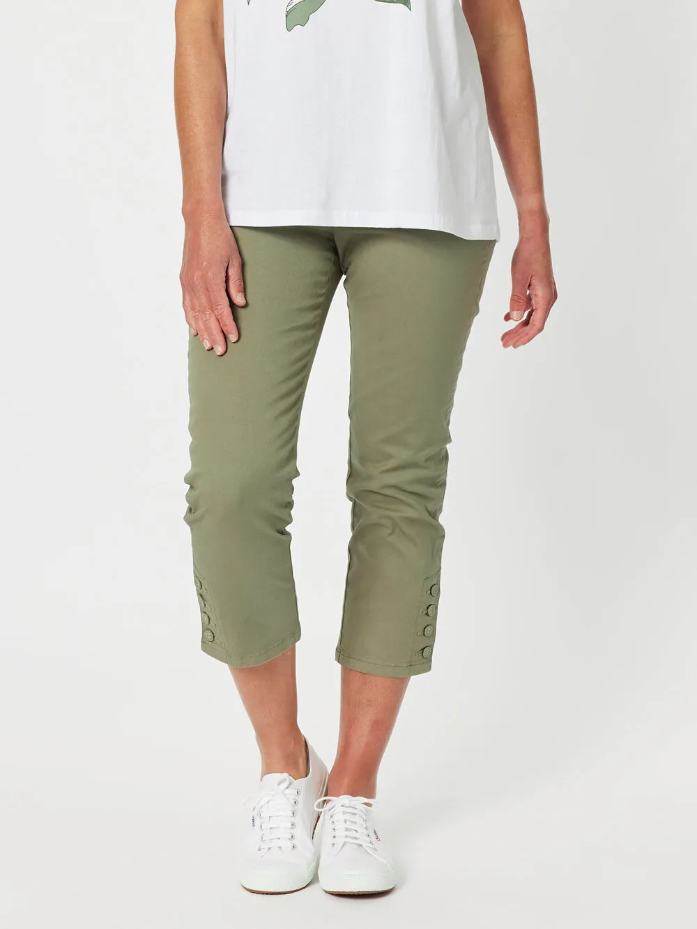 Charlie Cotton Twill Stretch Capri Pant - Khaki sold by RC & Co