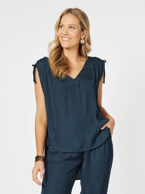 Traveller Luxe V Neck Top - Navy sold by RC & Co