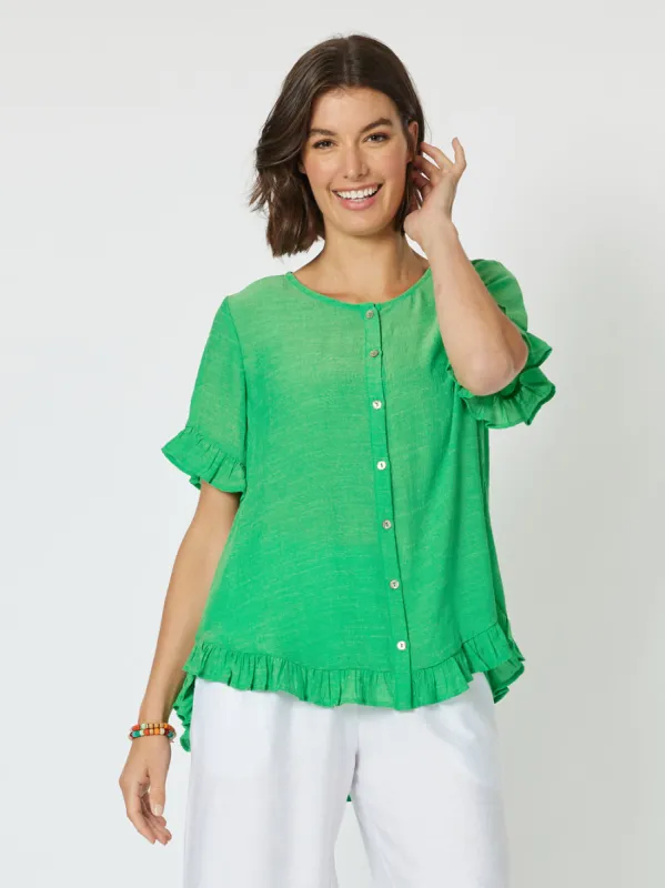 Portofino Short Sleeve Ruffle Top - Green sold by RC & Co