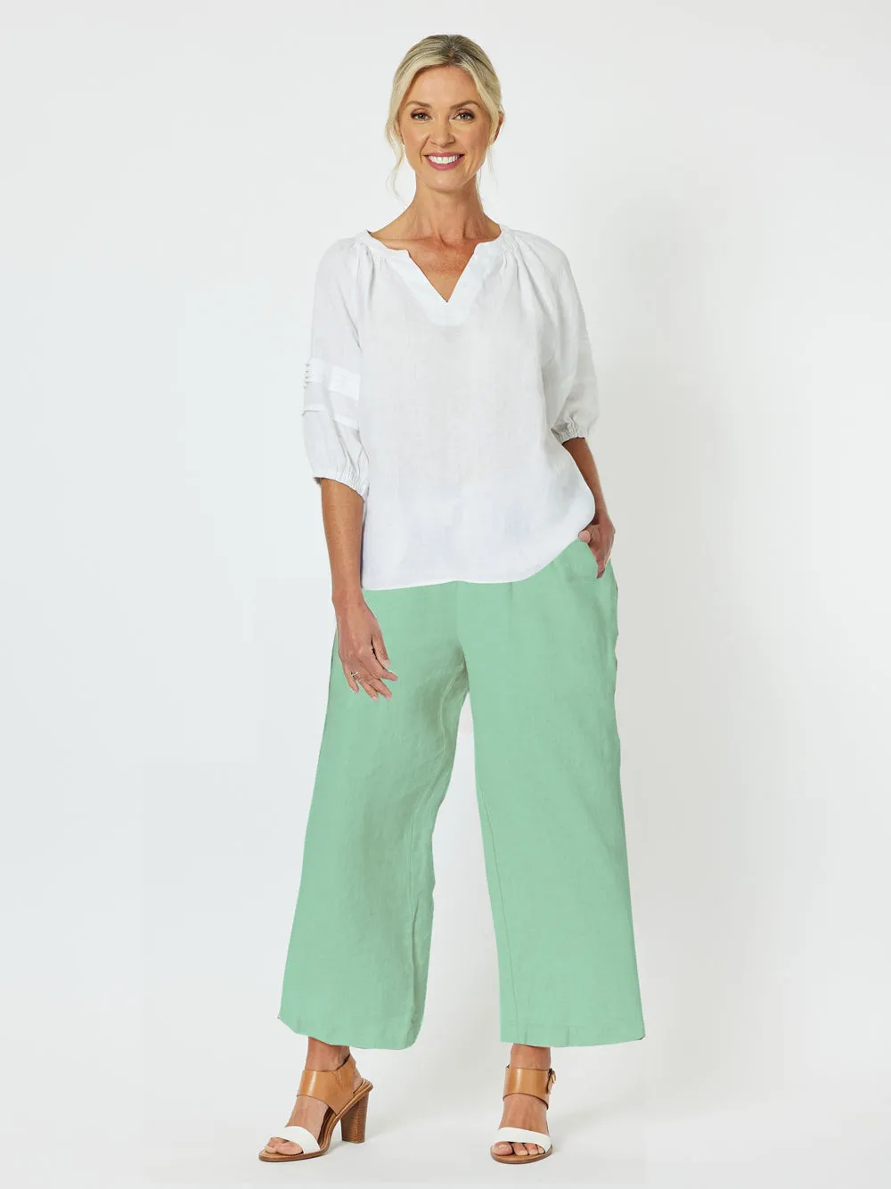 Diana Linen Pleat Sleeve Top - White sold by RC & Co product image thumbnail 5