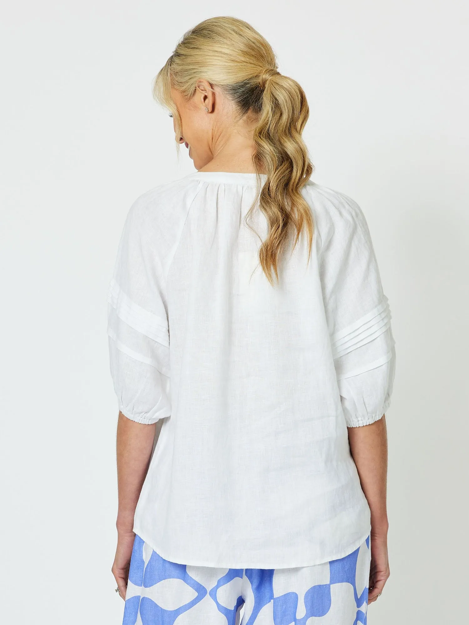 Diana Linen Pleat Sleeve Top - White sold by RC & Co product image thumbnail 3