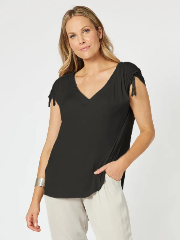 Lux Ruche V-neck Top - Black sold by RC & Co