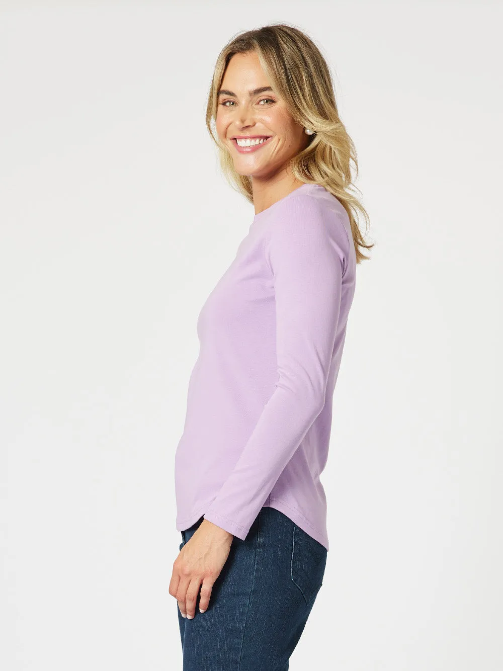Crew Neck Cotton Rib Long Sleeve Top - Lilac sold by RC & Co product image thumbnail 3