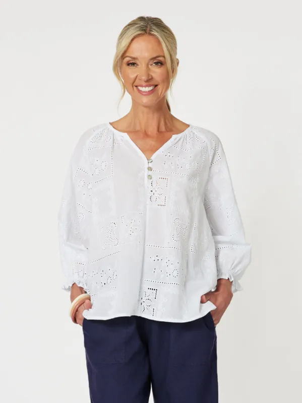 Mila Cotton Lace Top - White sold by RC & Co