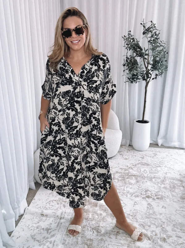 Ivy Floral Print Dress - Black sold by RC & Co