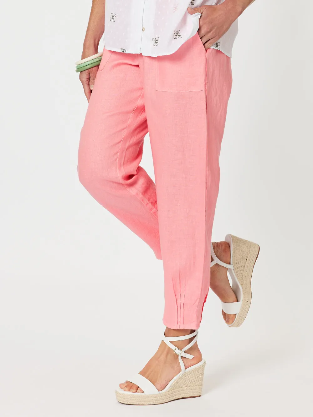 Sarah Linen Pleat Hem Pant - Coral sold by RC & Co product image thumbnail 4