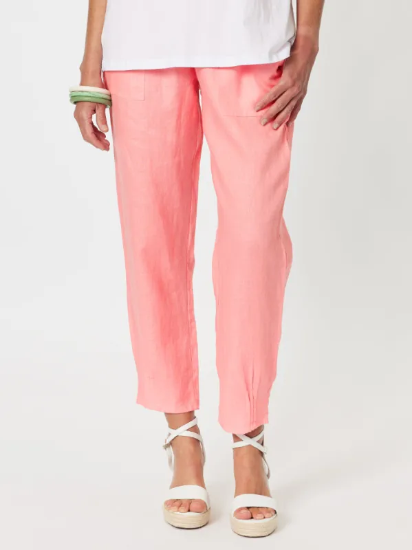 Sarah Linen Pleat Hem Pant - Coral sold by RC & Co