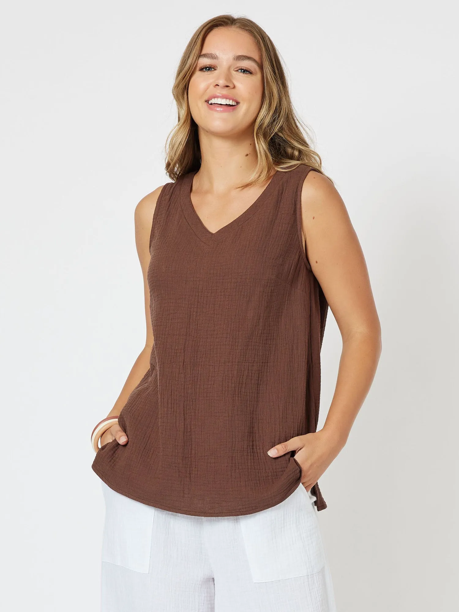 Byron Cotton Tank Top - Chocolate sold by RC & Co