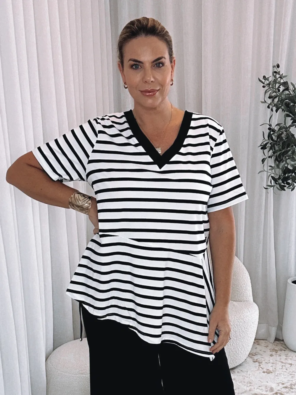 Stripe Spliced Tee - Black/White sold by RC & Co