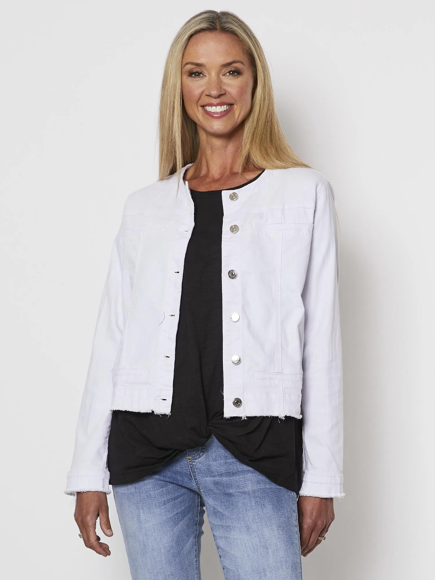 Collarless Frayed Hem Denim Jacket - White sold by RC & Co product image thumbnail 4