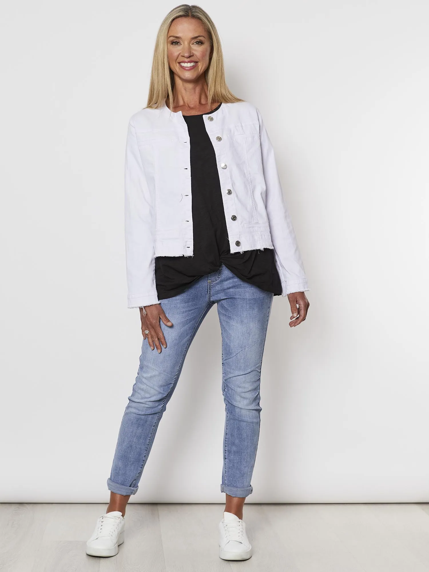 Collarless Frayed Hem Denim Jacket - White sold by RC & Co product image thumbnail 3
