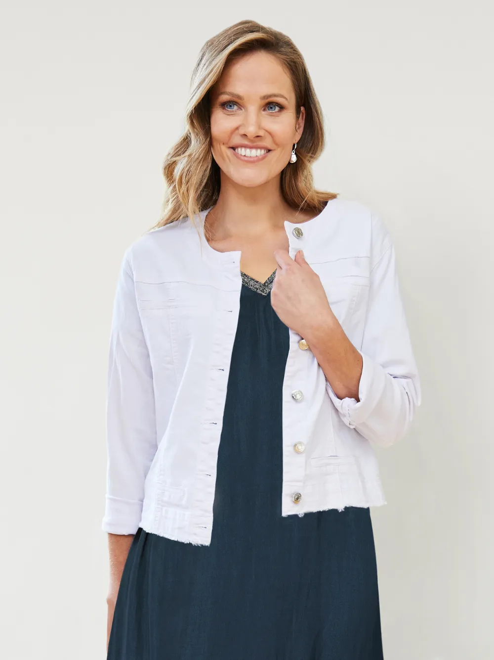 Collarless Frayed Hem Denim Jacket - White sold by RC & Co product image thumbnail 2