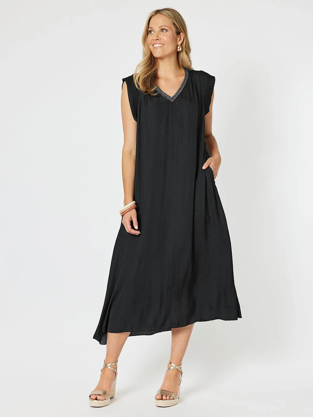 Traveller Luxe V Neck Dress - Black sold by RC & Co