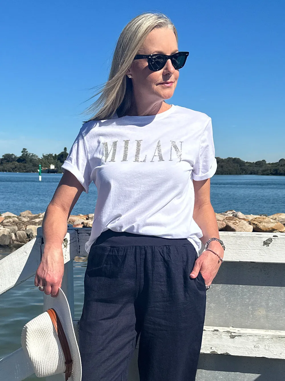 Milan Beaded Cotton T-shirt - Silver sold by RC & Co