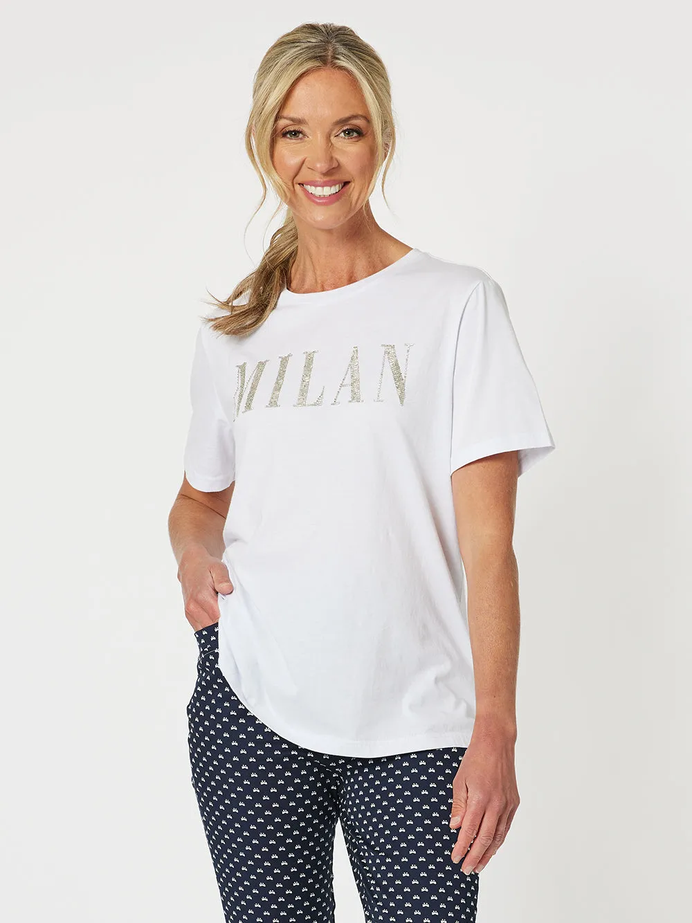 Milan Beaded Cotton T-shirt - Silver sold by RC & Co product image thumbnail 3