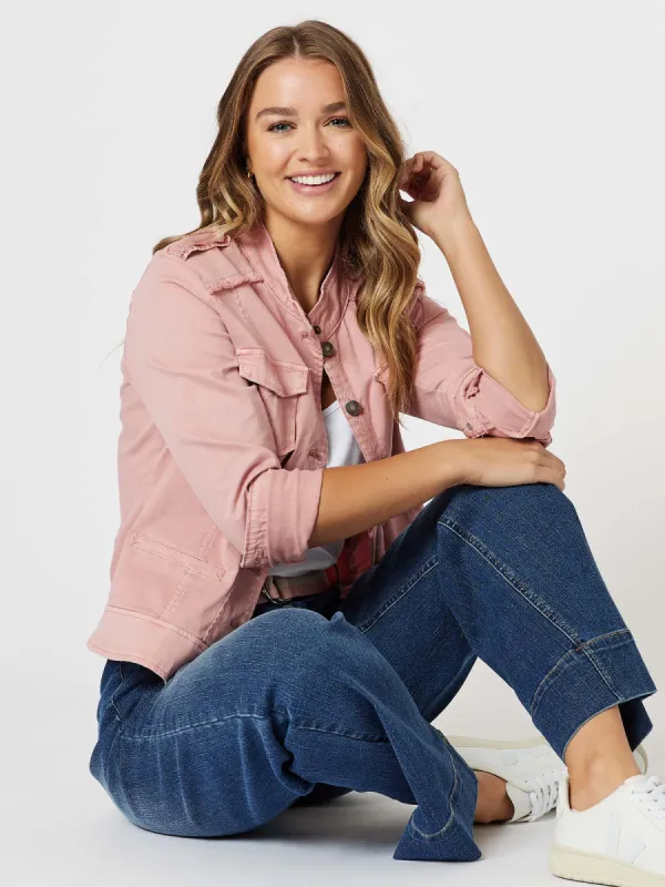Military Style Denim Jacket - Pink sold by RC & Co
