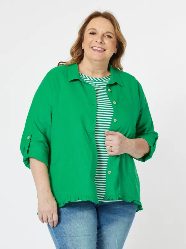 Ruffle Hem Linen Shirt - Emerald sold by RC & Co