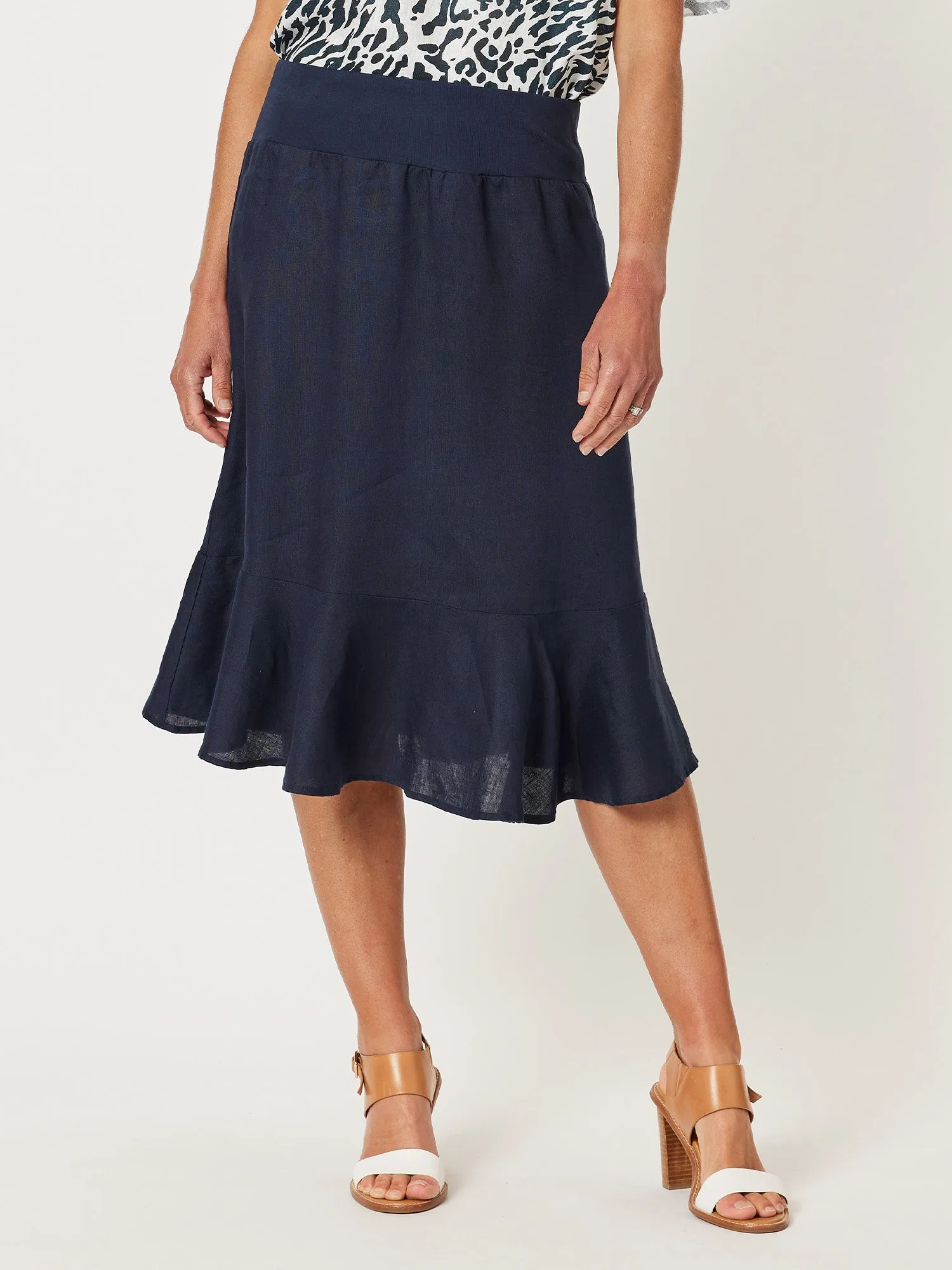 Piccolo Linen Flute Hem Skirt - Navy sold by RC & Co