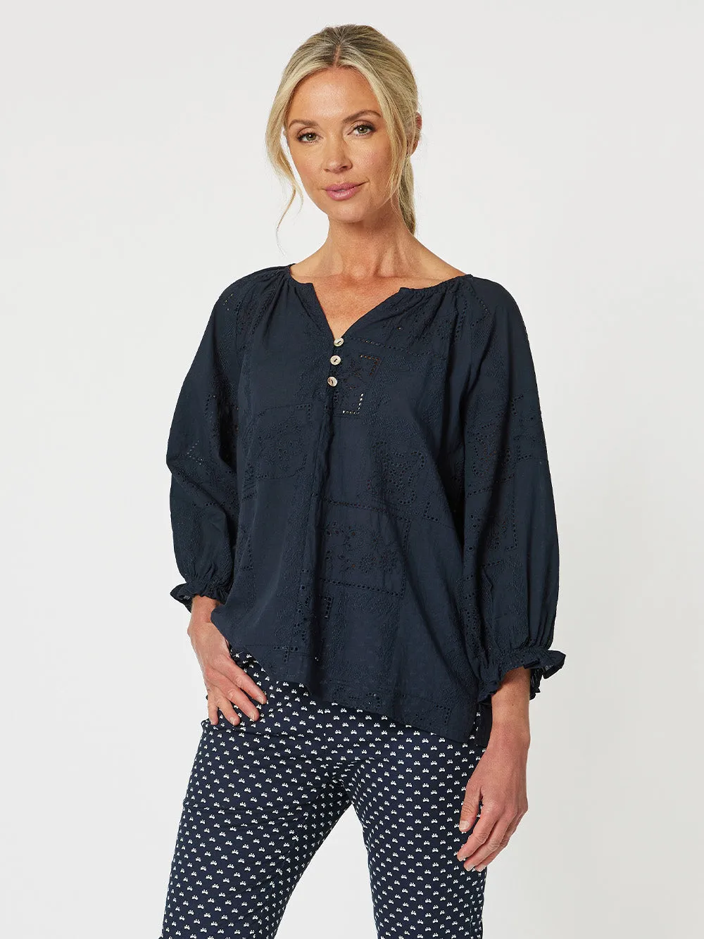 Mila Cotton Lace Top - Navy sold by RC & Co