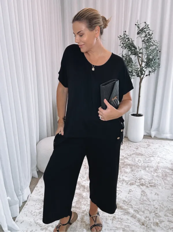 Wide Leg Jersey Pant - Black sold by RC & Co