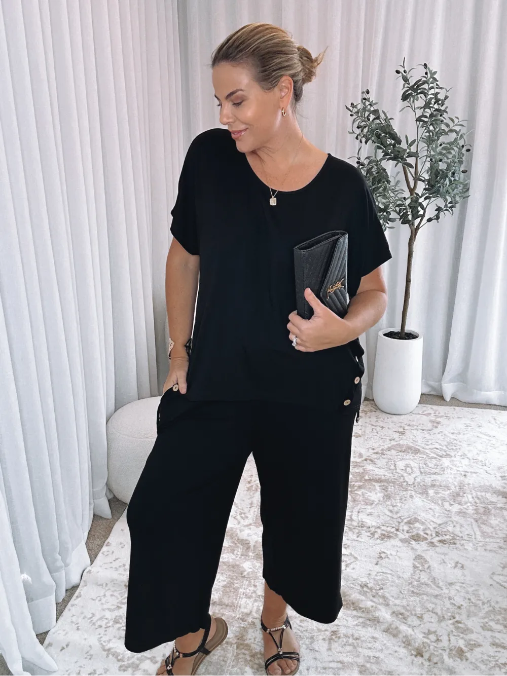 Wide Leg Jersey Pant - Black sold by RC & Co